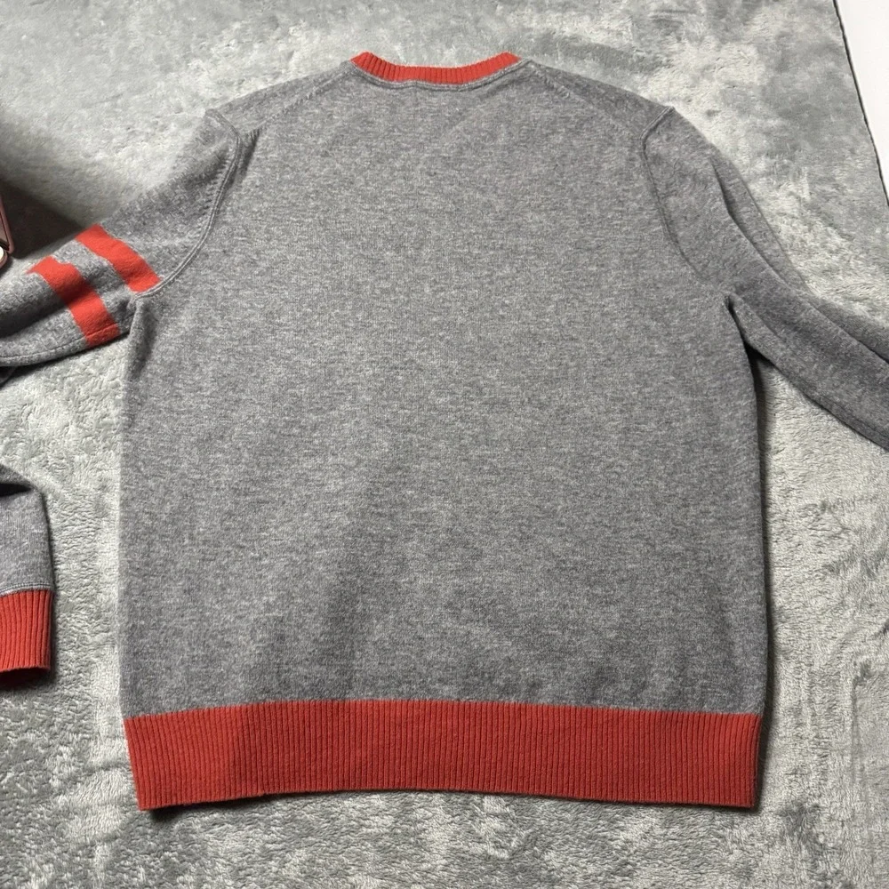 Brooks Brothers 100% Lambswool Red/Gray Ribbed V neck Sweater Mens‎ M